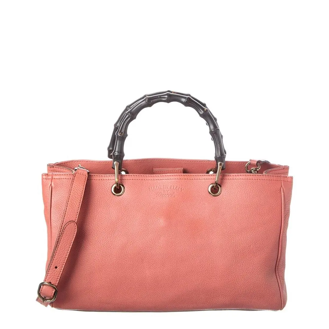 Gucci Pink Pebbled Calf Bamboo Shopper Pre-loved Women`s by Louis Vuitton