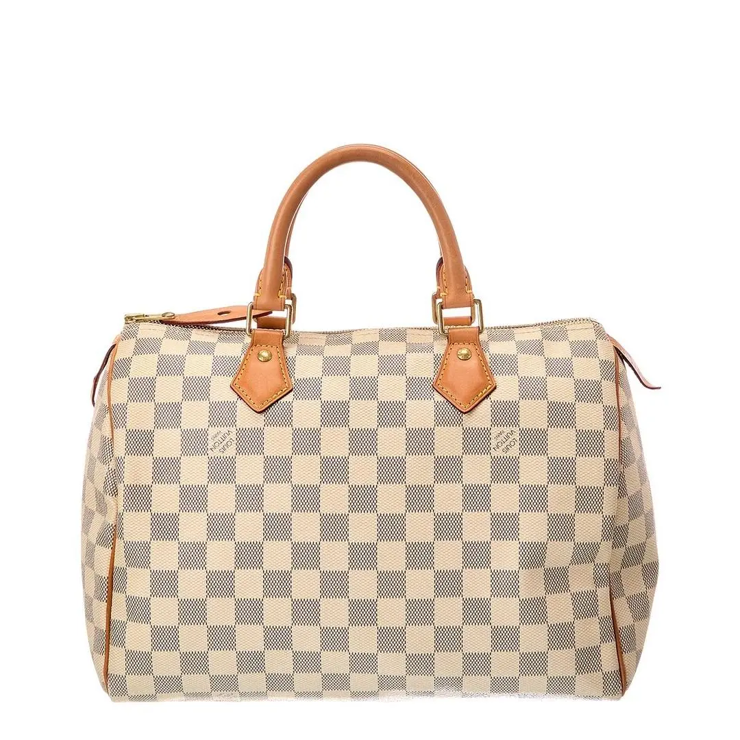 White Damier Azur Coated Canvas Speedy 30 Pre-loved by Louis Vuitton