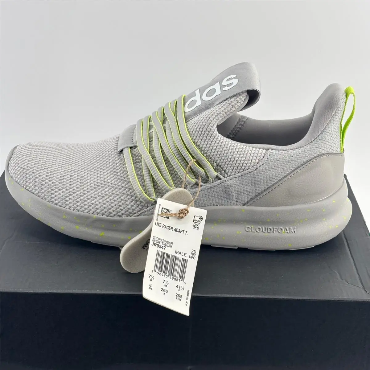 Lite Racer Adapt 7.0 Mens 8 Grey Lime Green JR0547 Running Sneakers by Adidas
