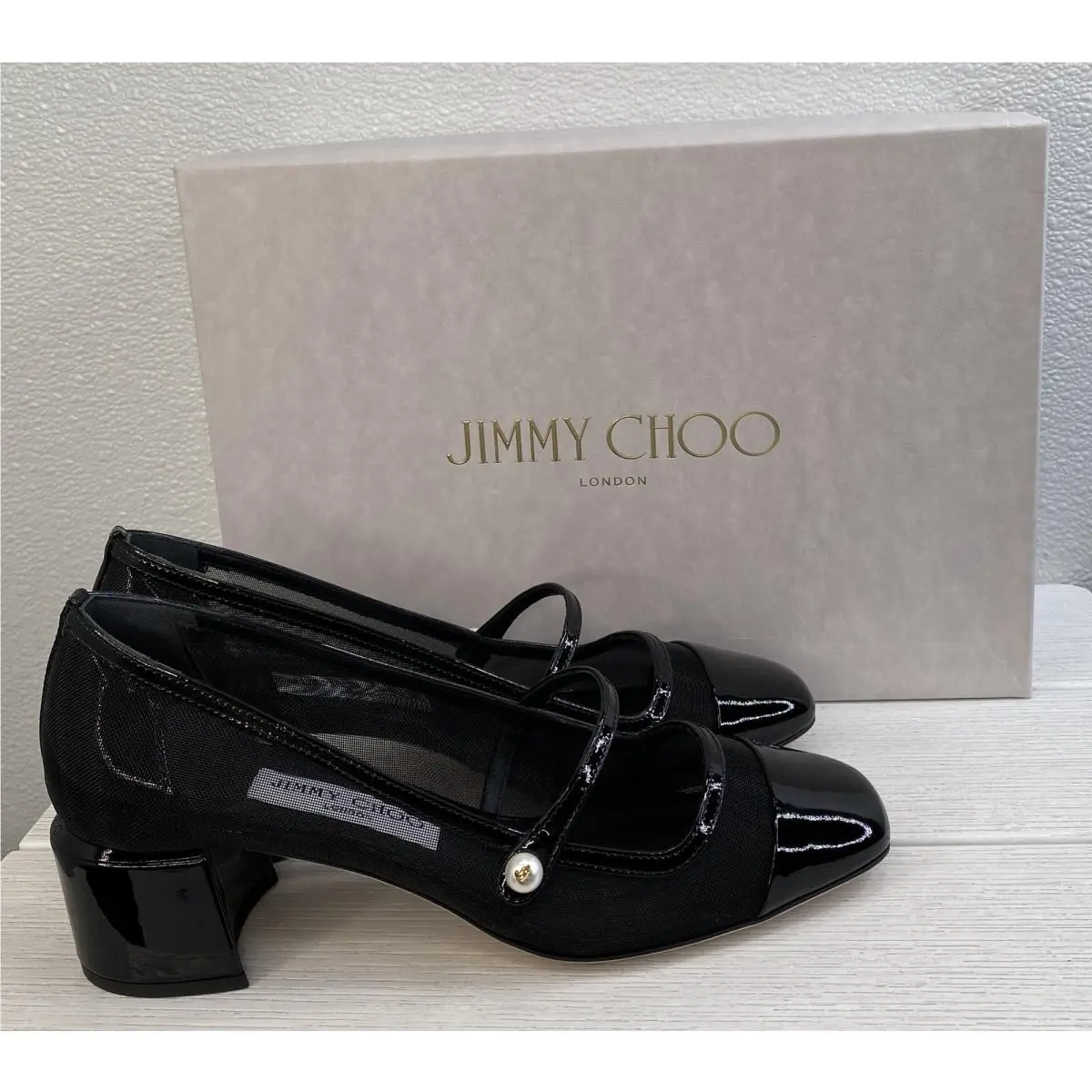 Elisa 45MM Mary Janes Women`s Size US7 EU37 Mesh Block Heel Pumps by Jimmy Choo