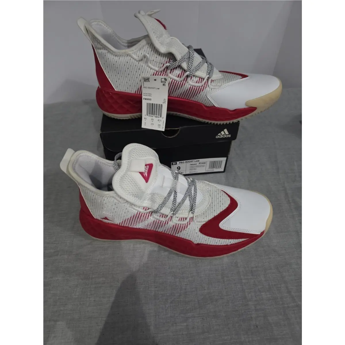 Pro Boost Mid Men` s Basketball Shoes Size 9 White Red by Adidas