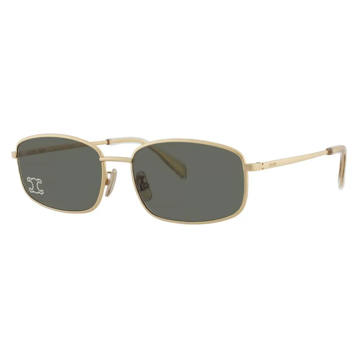 Celine Rhinestone Triomphe Green Rectangular Ladies Sunglasses CL40285U 30N 60