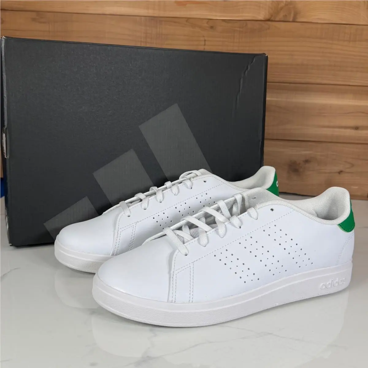 Advantage Base 2.0 White Green Tennis Sneakers ID3889 Mens 6.5 Womens 7.5 by Adidas