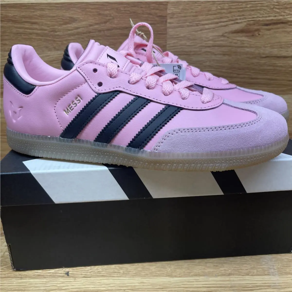 Adidas Samba Messi Kids` Junior Leather Low-top Sneaker - Light Pink/black/gum 6