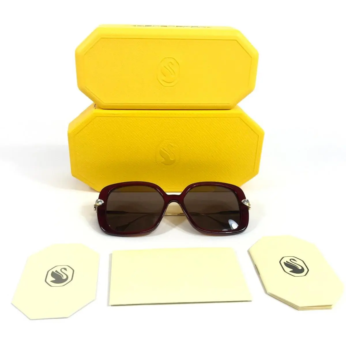 Swarovski Sunglasses SK6011 105573 Burgundy Gold Square Brown Lenses 55-17-135
