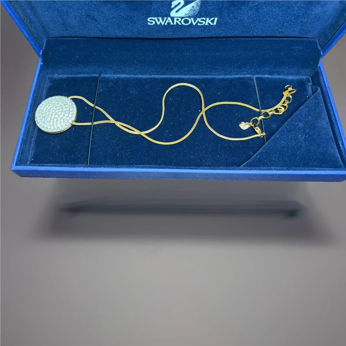Pave Crystals Gold Tone Chain / Swan On Closure/ Locket Style 10”-11” by Swarovski