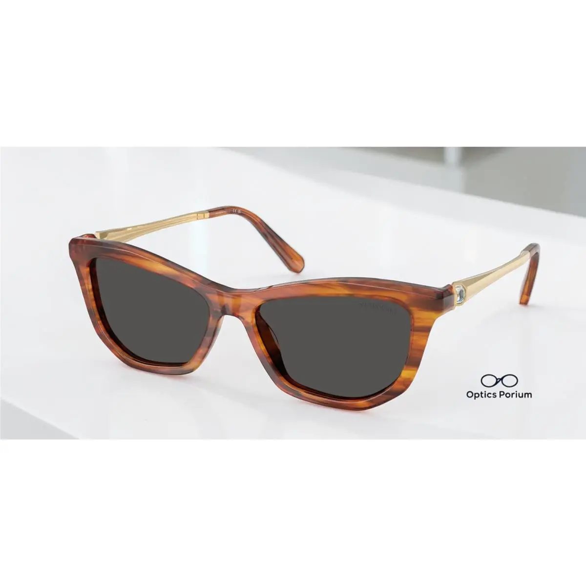 SK6057 109187 Striped Havana Dark Grey 56 mm Women`s Sunglasses by Swarovski