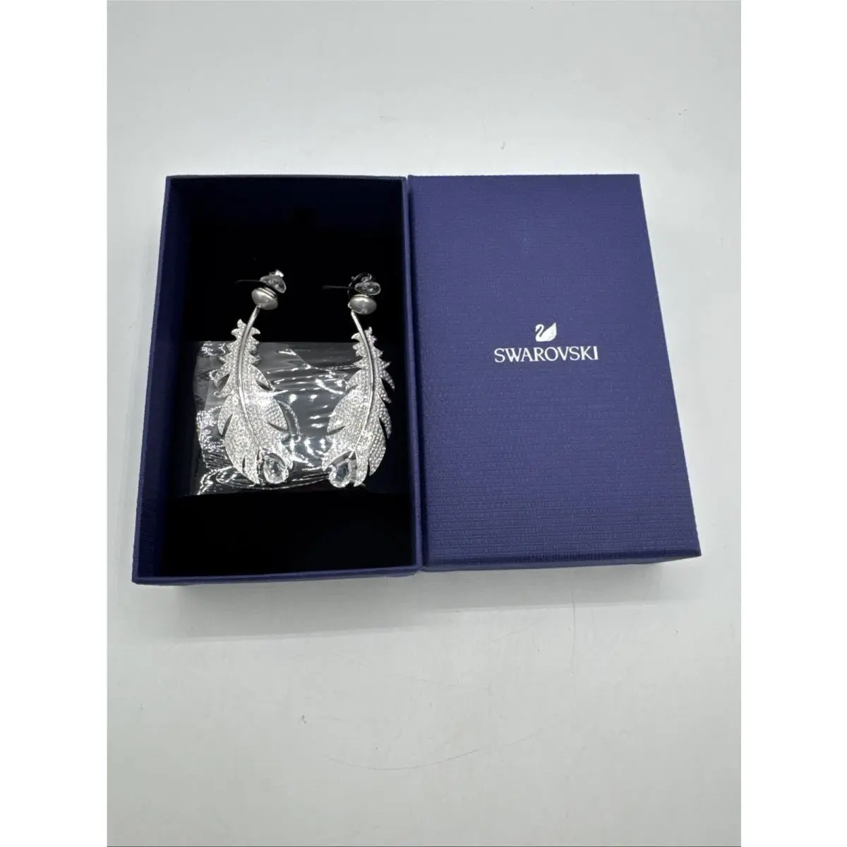 Feather Crystal Earrings Clip On Jewelry Elegant Accessories by Swarovski