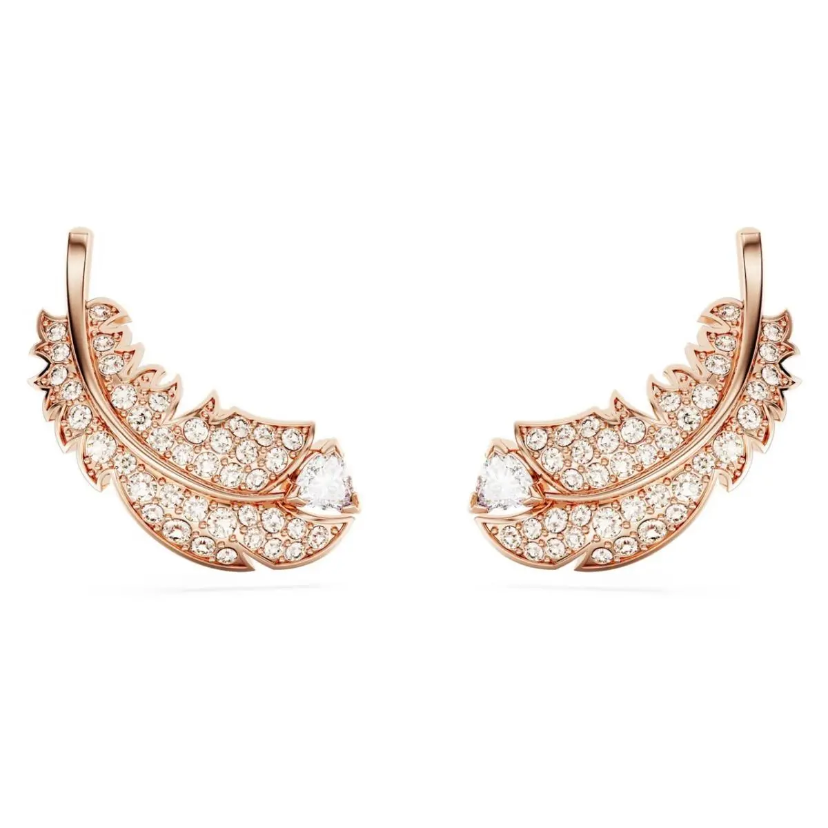 Idyllia Stud Earrings Feather White Rose Gold-tone Plated 5663490 by Swarovski