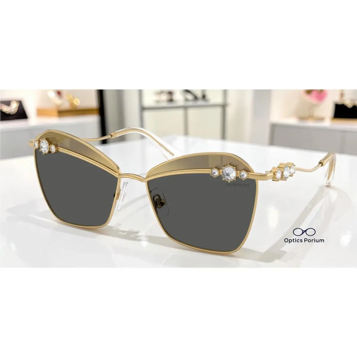 SK7040 4004 L Gold Grey Tampo  Gold 57 mm Women`s Sunglasses by Swarovski