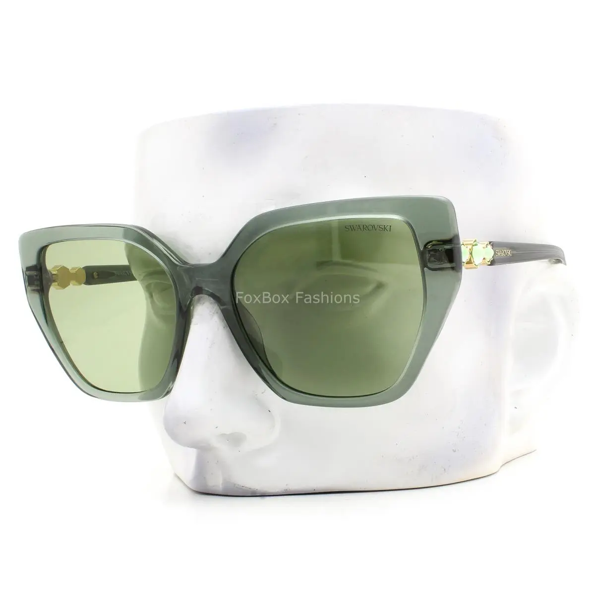 Swarovski Sunglasses SK 6016 104382 Clear Green Crystals Gold Logo with Case