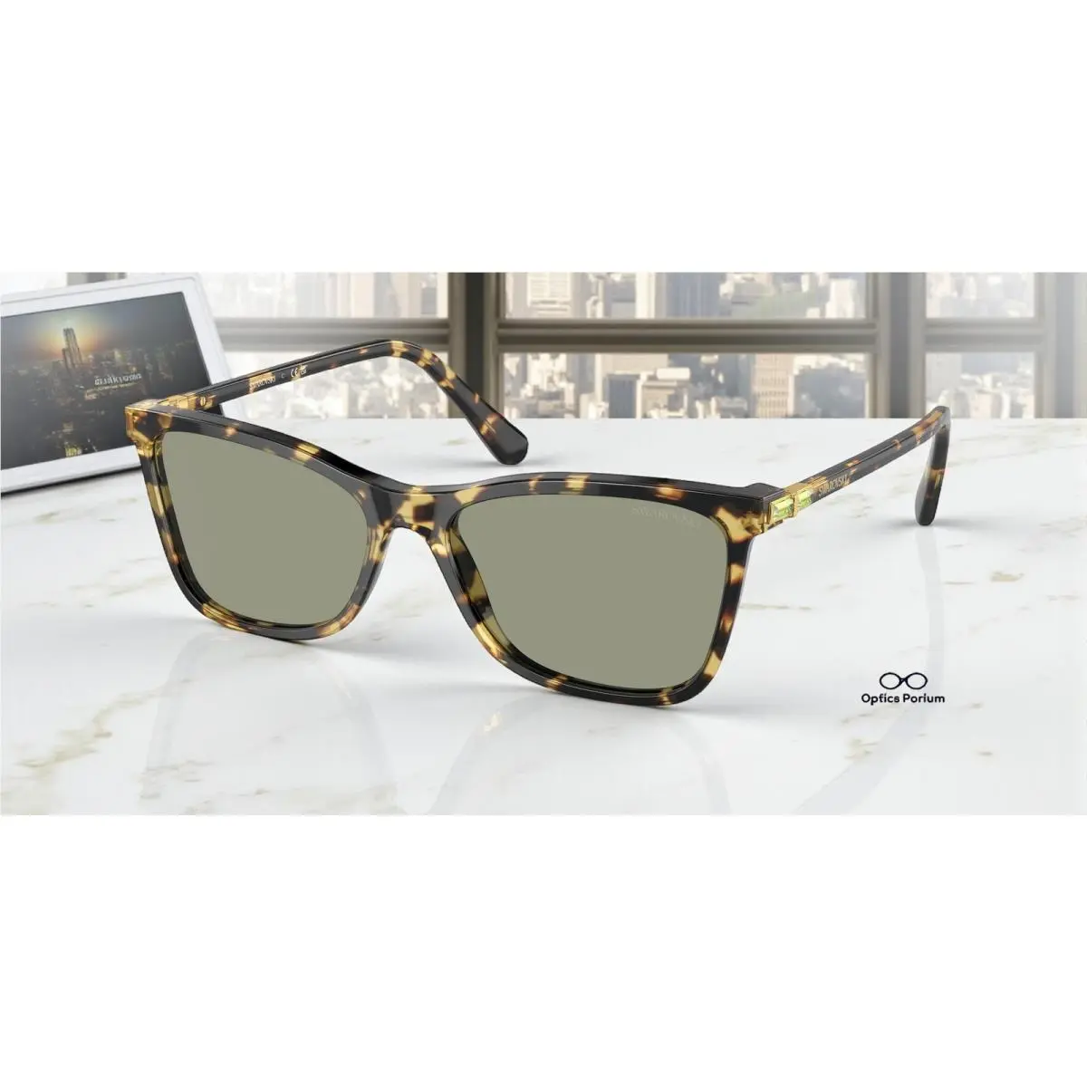SK6004F 1009 2 Havana Dark Green 56 mm Women`s Sunglasses by Swarovski