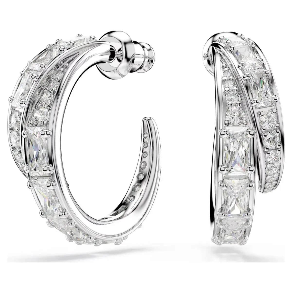 Vienna Hoop Earrings Mixed Cuts White Rhodium Plated 5749069 by Swarovski