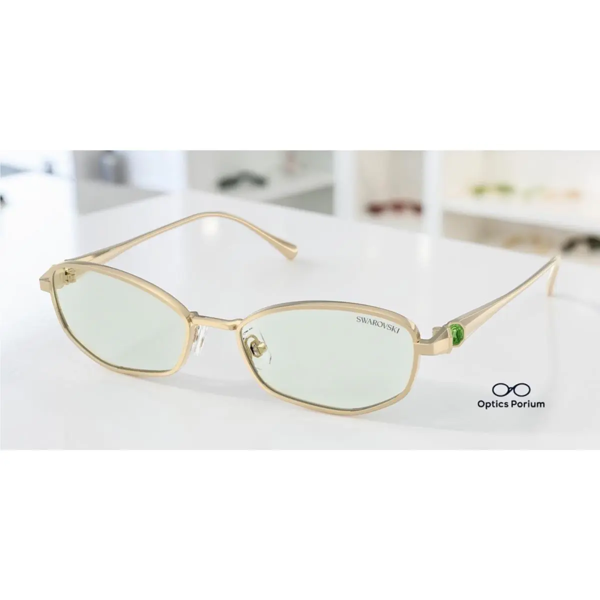 SK7042 4013M1 Pale Gold Photo Green Dark Green 55mm Women`s Sunglasses by Swarovski