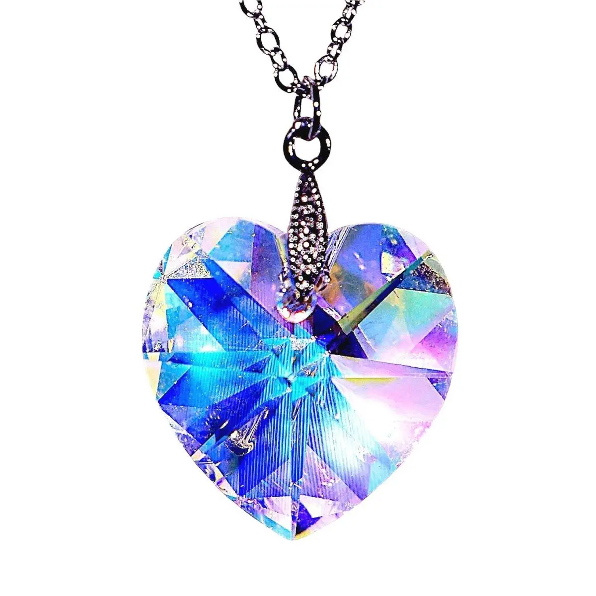 Crystal Heart Necklace Silver Overlay Iridescent AB Pendant by Swarovski