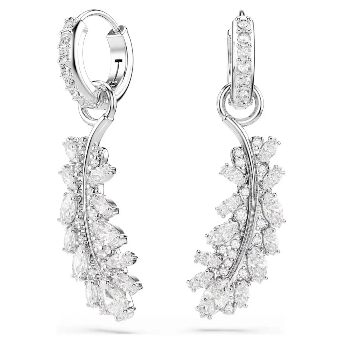 Swarovski Vienna Earrings Mixed Cuts Feather White Rhodium Plated 5754272