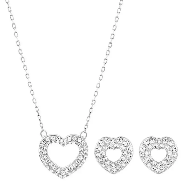 Crystal Beloved Set Love Heart White Rhodium Plated 5074346 by Swarovski