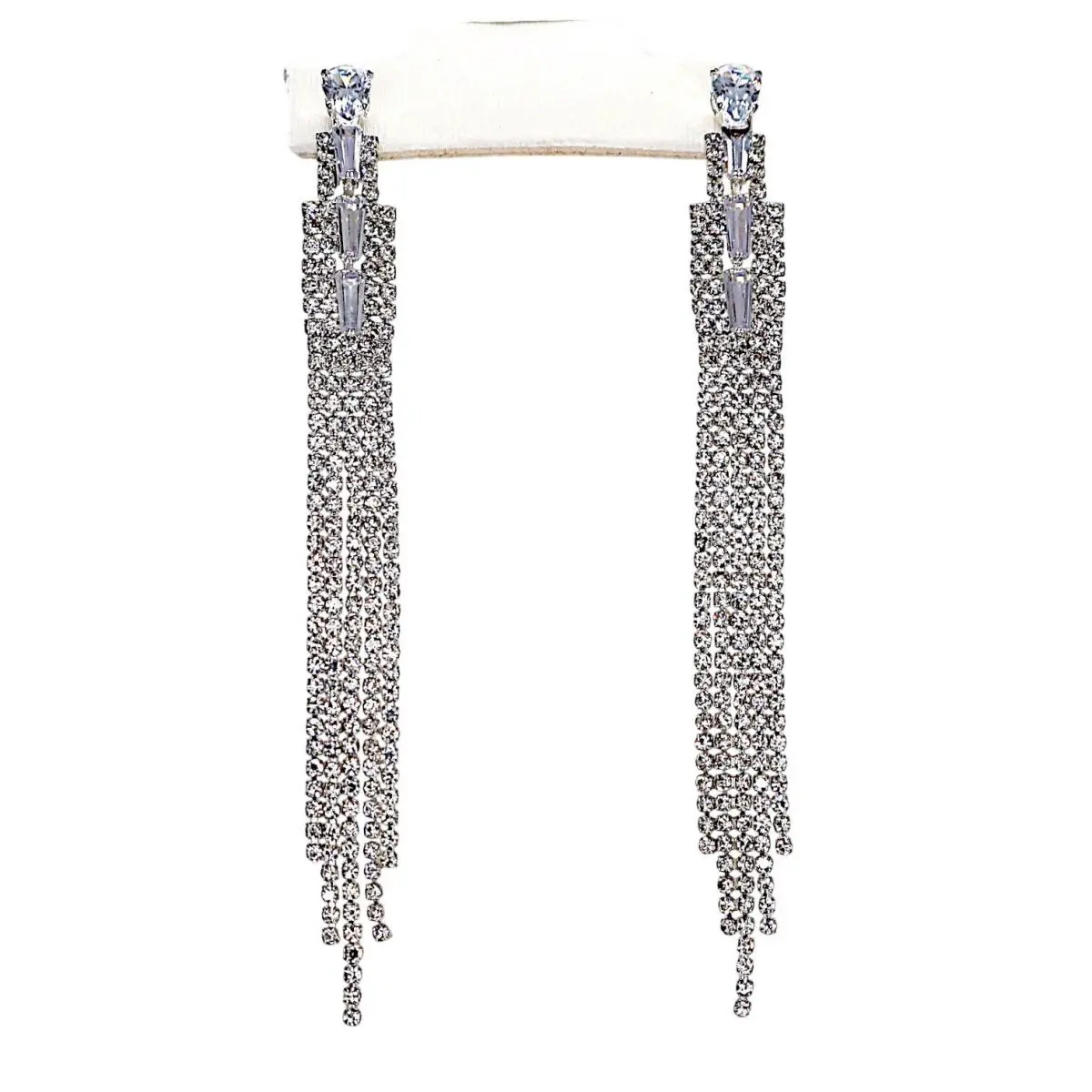 Crystal Fringe Shoulder Duster Earrings Silver Bridal Chandelier Nwot by Swarovski