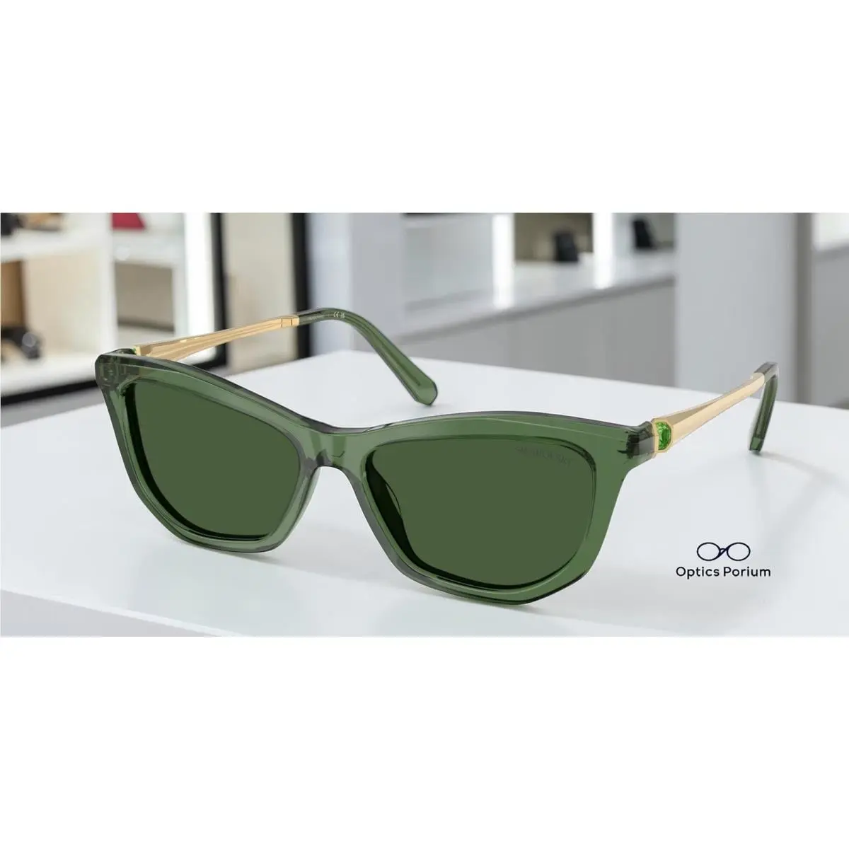 SK6057 108571 Transparent Green Dark Green 56 mm Women`s Sunglasses by Swarovski