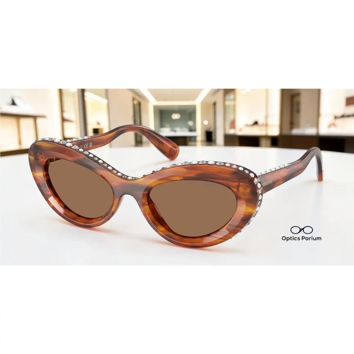 SK6061U 109173 Striped Havana Dark Brown 51 mm Women`s Sunglasses by Swarovski