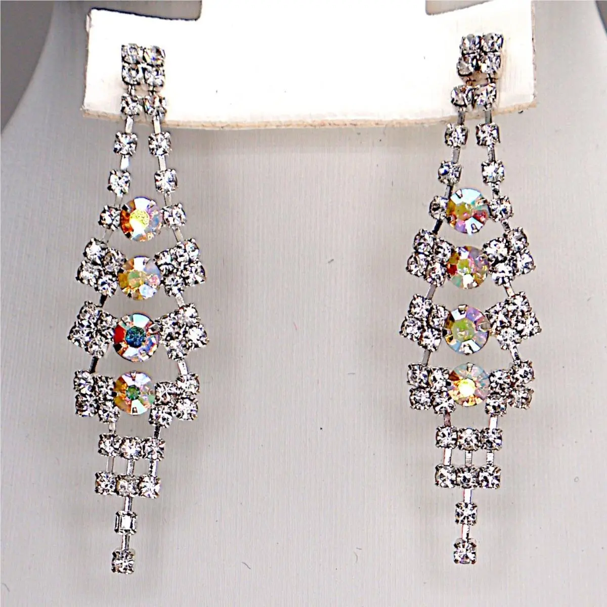 Crystal Silver Overlay Chandelier Drop Earrings Iridescent Ooak by Swarovski