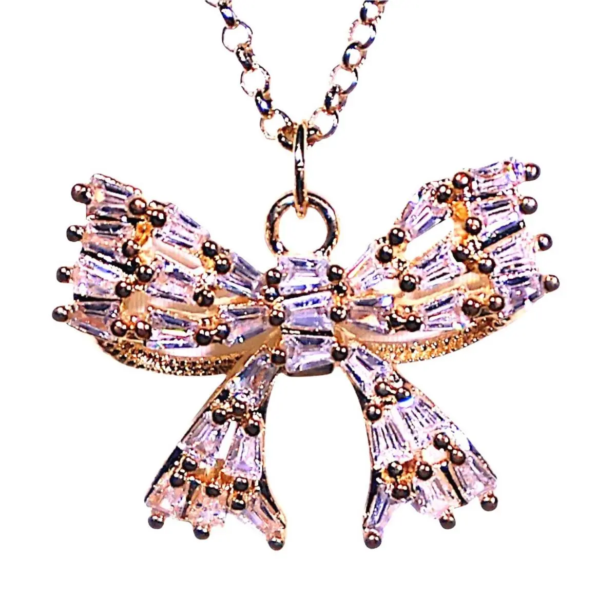 Crystal Gold Overlay Bow Pendant Necklace Dainty Coquette Jewelry by Swarovski