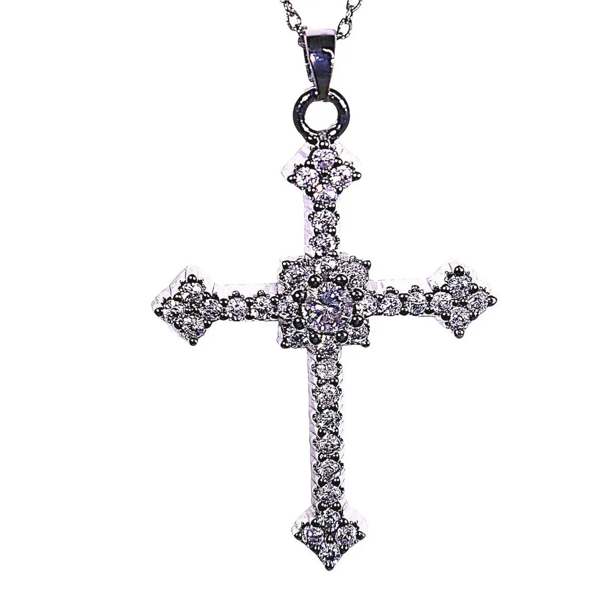 Silver Overlay  Crystal Cross Pendant Necklace Religious Bling by Swarovski