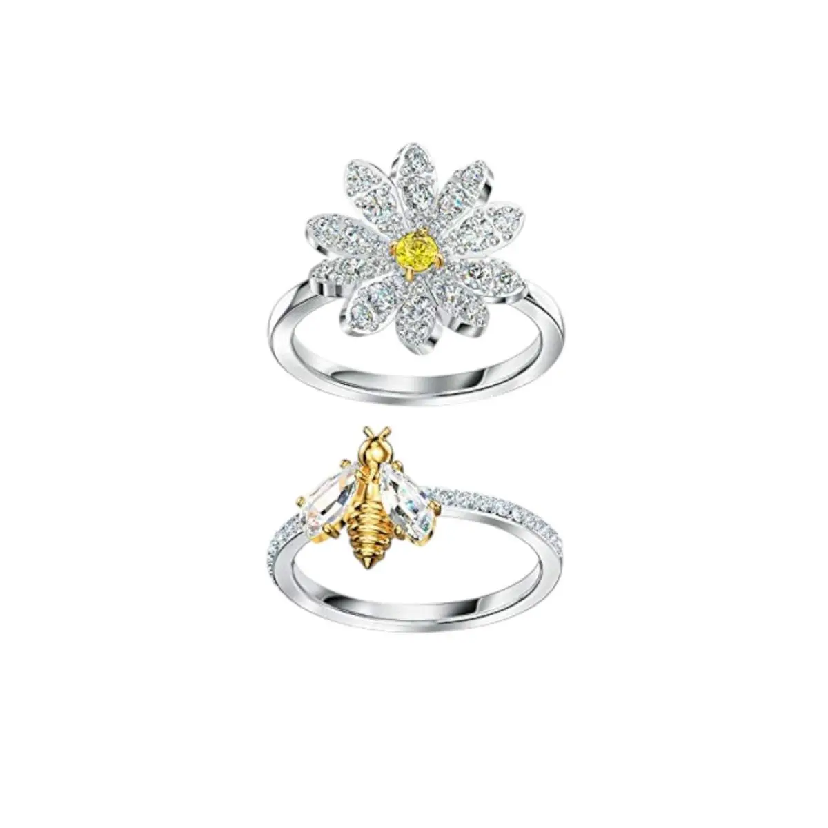 Eternal 5512661 Mixed Metal Crystal Flower Ring Set by Swarovski
