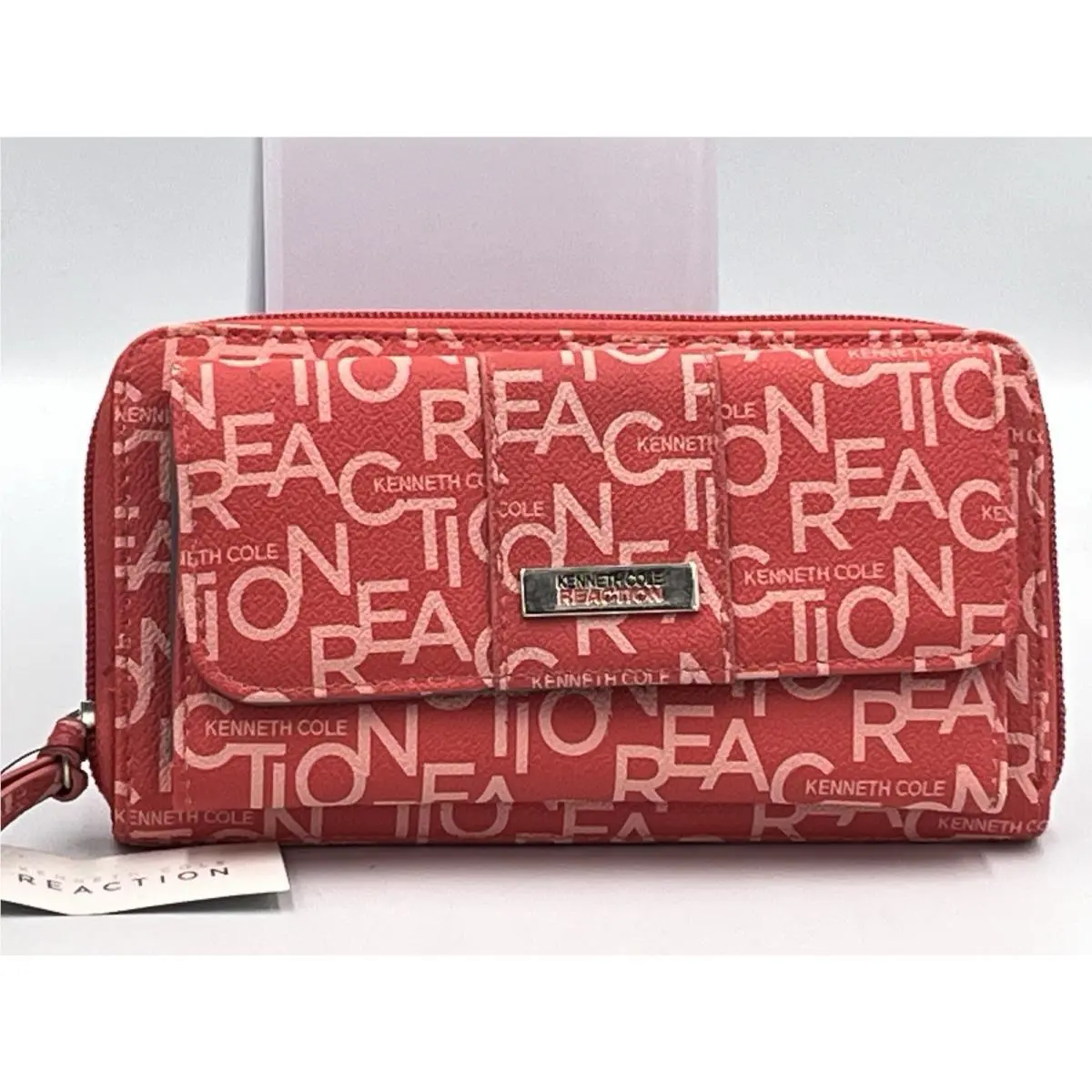 Reaction Zip Around Wallet Red Logo Print Wristlet Snap Pocket by Kenneth Cole