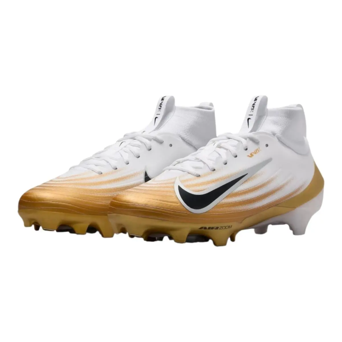 2024  Zoom Air Vapor Pro Men Football Cleats White Blk Metallic Gold by Nike