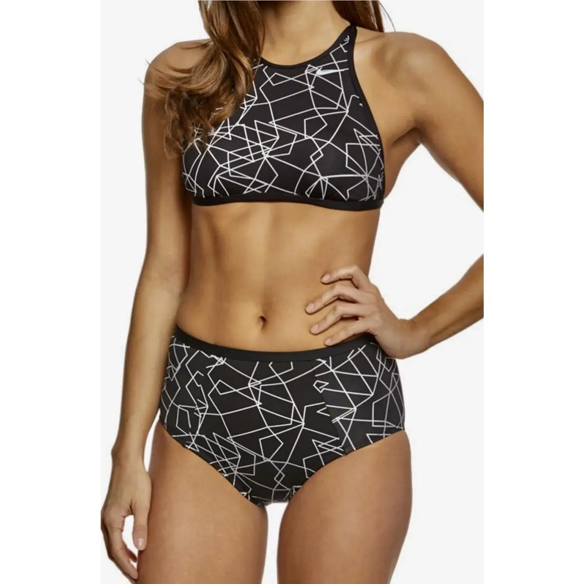 Printed Black White Halter Top High Waist Bikini Bottoms Womens Sz XS by Nike
