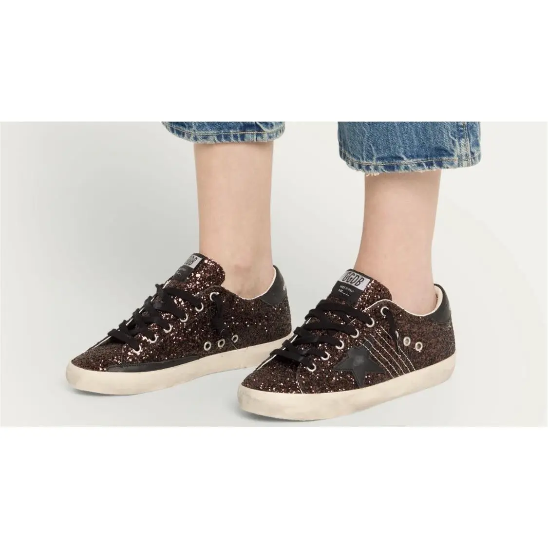 Golden Goose Size 11B Superstar Low Top Glitter Sneakers