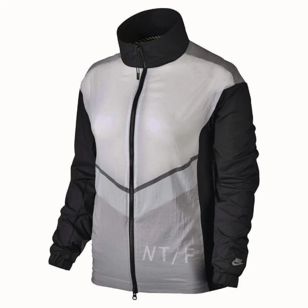 Nike Run Athletics White Black Sheer Front Light Wind Jacket Womens Sz M