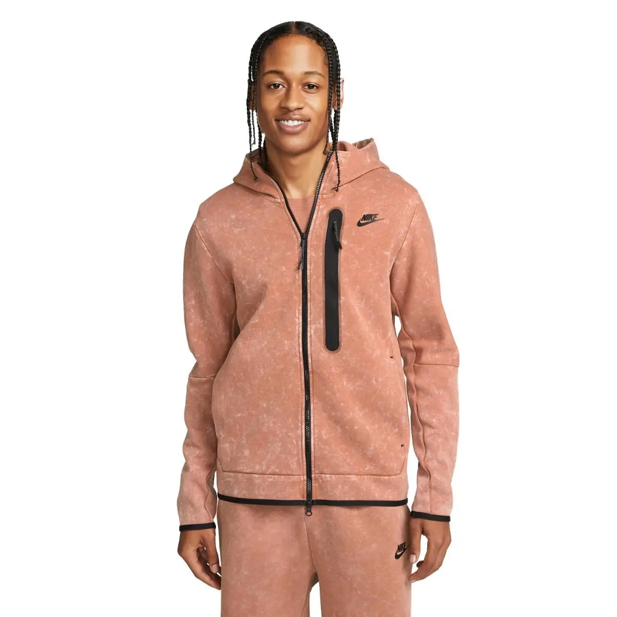 Sportswear Tech Fleece Clay/black DM6515-215 Men`s Wash Full-zip Hoodie by Nike