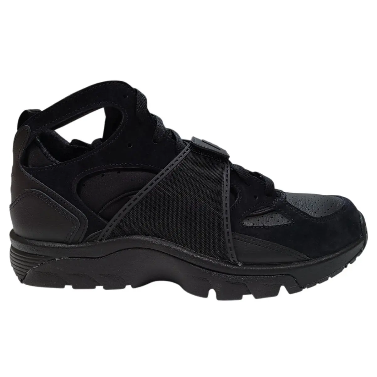 Nike Mens 10.5 11.5 Air Trainer Huarache Shoes Sneakers Triple Black IB0497-002 - Black