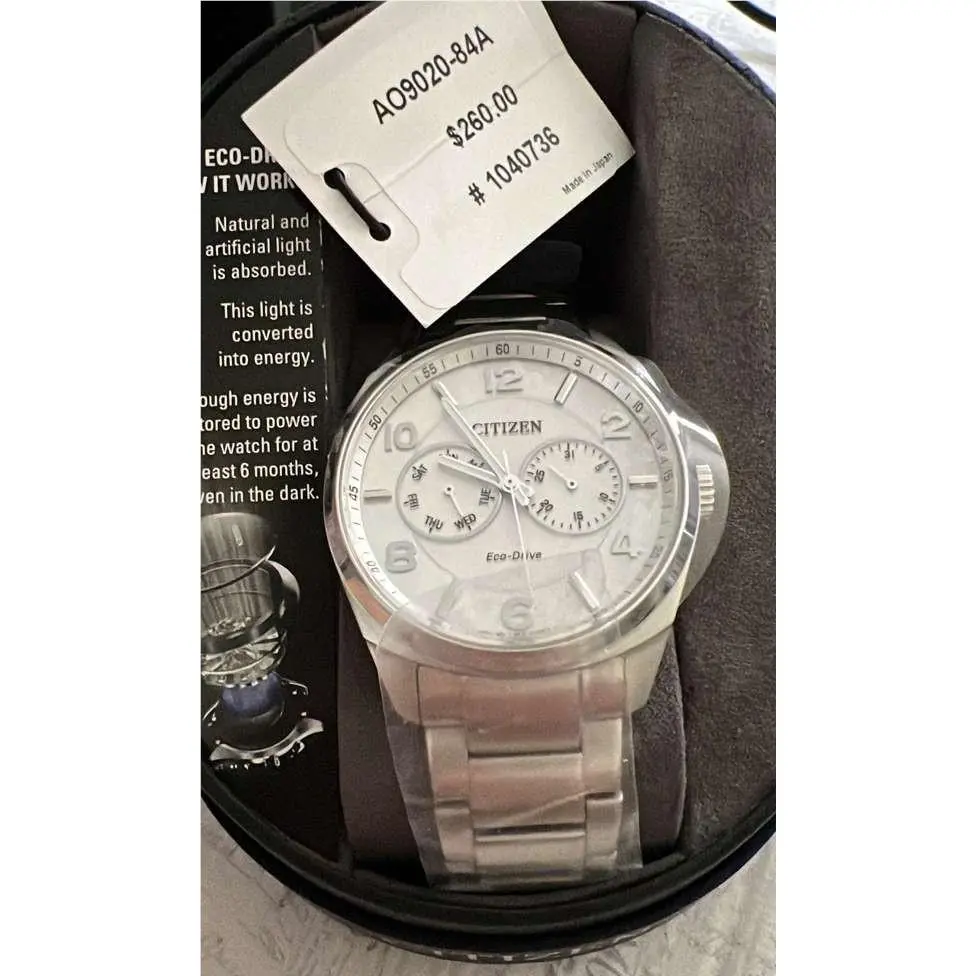 Eco-drive AO9020-84A Men`s Gray Dial Stainless Steel Watch by Citizen