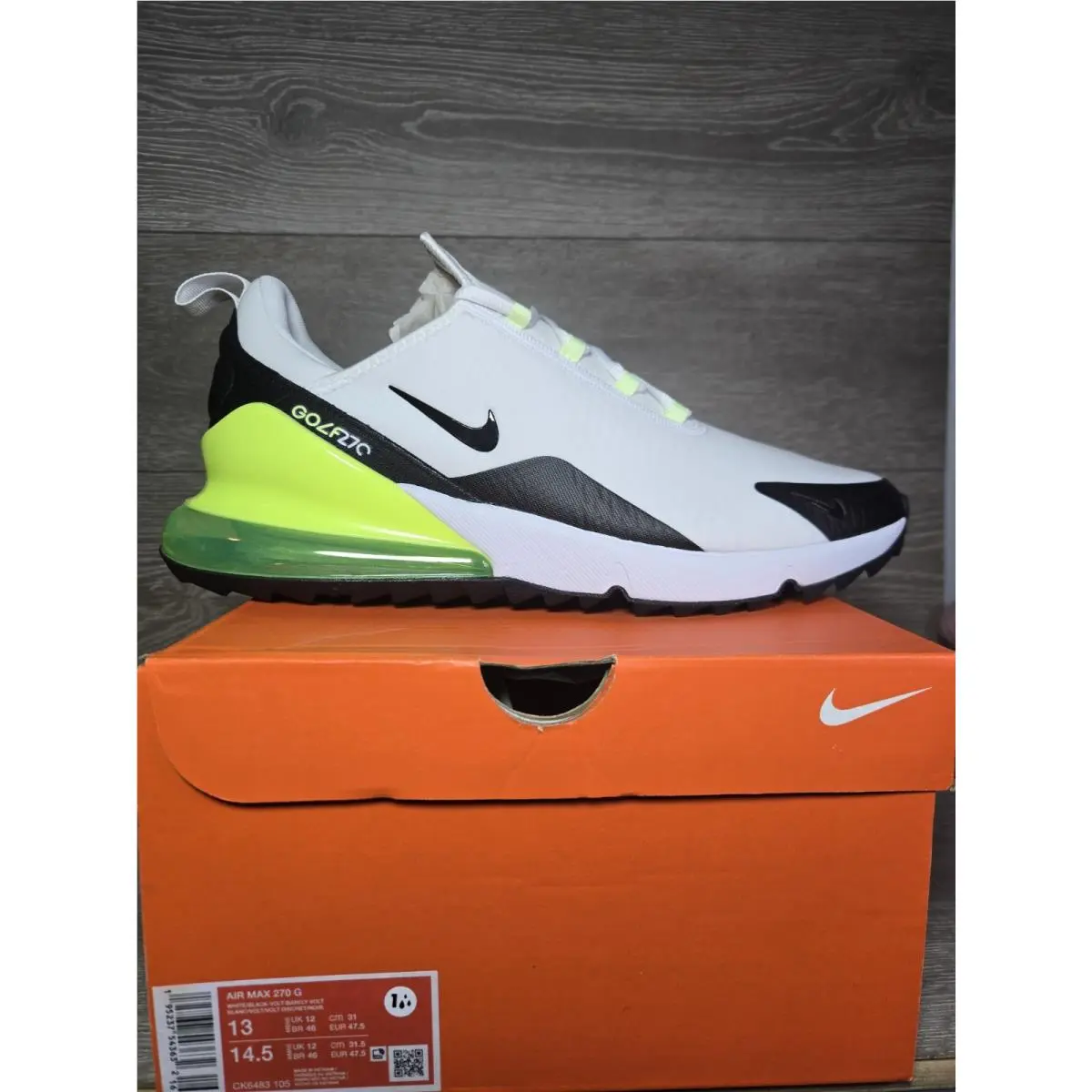 Golf Shoes Air Max 270 Spikeless White / Black / Volt CK6483 105 Mens 13 by Nike