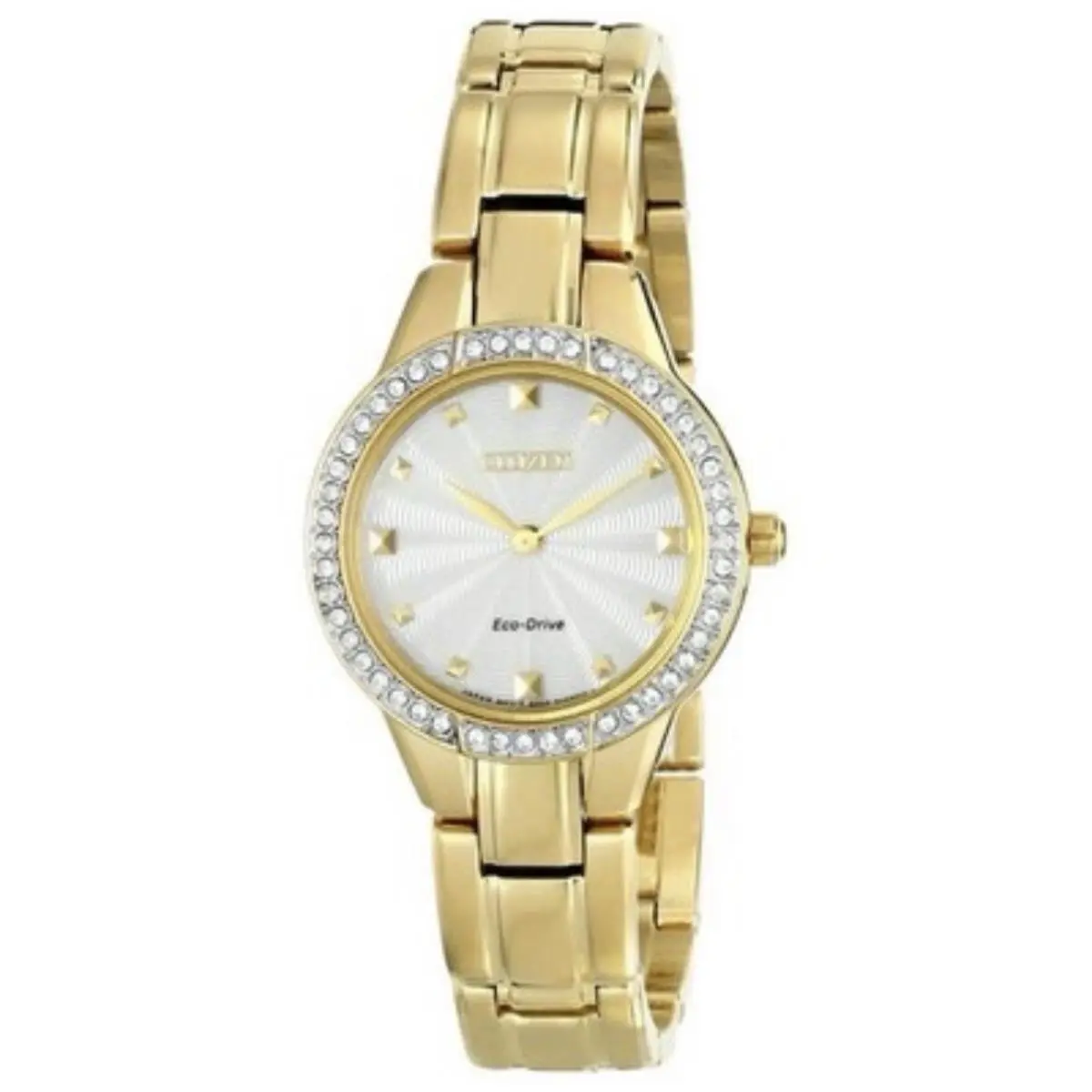 Citizen Women`s Gold Plated Silhouette Eco-drive Watch with Crystals EX1362-54P - Dial: Champagne, Band: Gold, Bezel: Gold