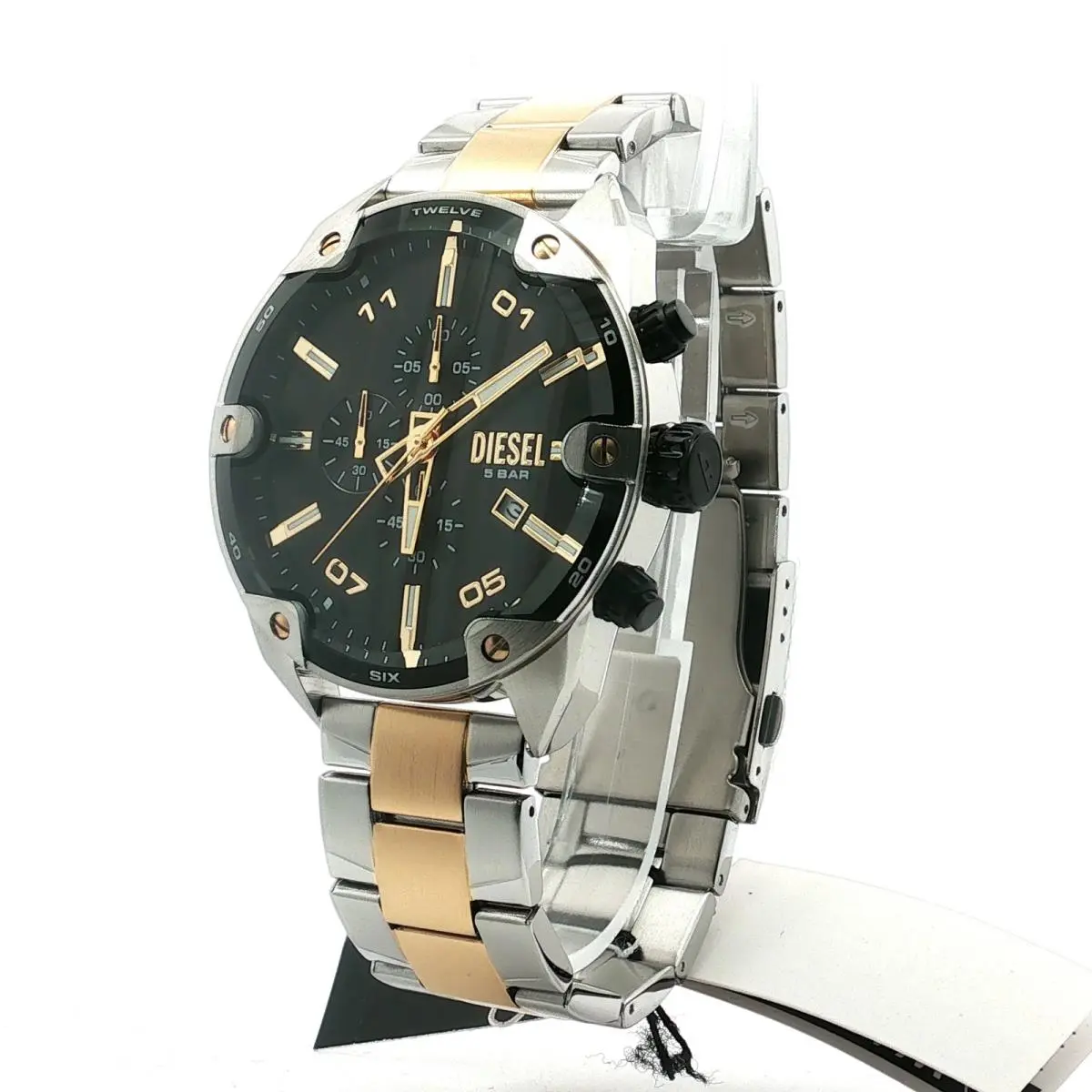 Diesel Spiked 49mm Black Dial Men`s Watch DZ4627 - Dial: Black, Band: Gold, Silver