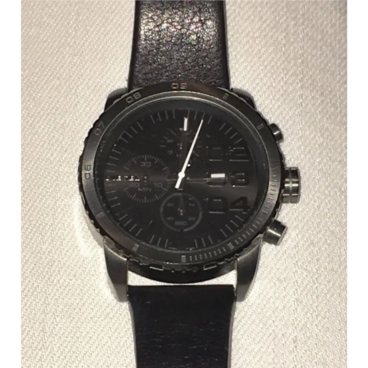 Xxl Double Down Black Casual Stainless Steel Leather Band Watch Mens by Diesel
