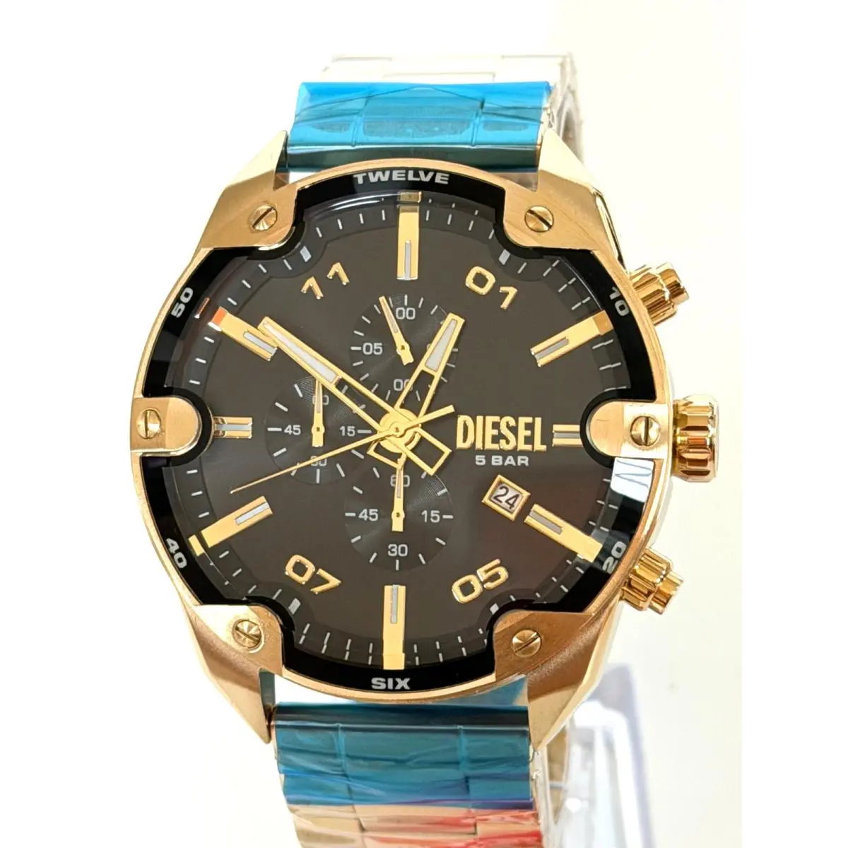 DZ4678 Spiked 49mm Black Dial S/steel Chronograph Mens Watch Bnwtbox by Diesel