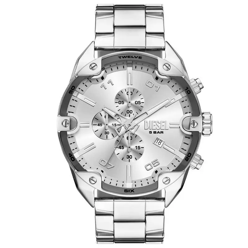 Spiked 49mm Quartz Silver Dial Stainless Steel Men`s Watch DZ4677 by Diesel