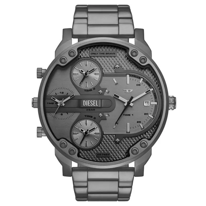 Diesel Mr. Daddy Slim Quartz 54mm Gray Dial Men`s Watch DZ7487 - Dial: Gray, Band: Gray, Bezel: Gunmetal
