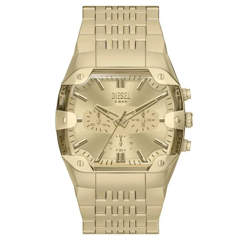 Spiked Cushion Quartz 45mm Gold Dial Men`s Watch DZ4718 by Diesel