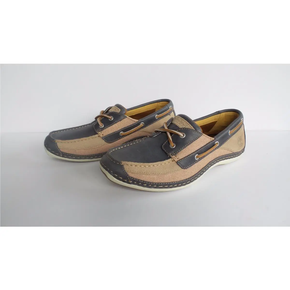 Men`s Annapolis 2 Eye Blue Leather/canvas Shoes Sizes 8-12 Beige by Timberland