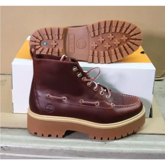 Stone Street Mid Lace Kiltie Boot Burgundy Full Grain Womens Sz 6W by Timberland