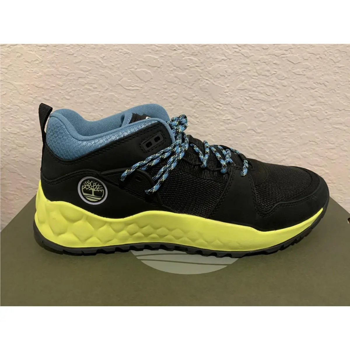 Solar Wave Low Men`s Sneakers Hiking Shoes Rebotl Black Nubuck W Lime by Timberland