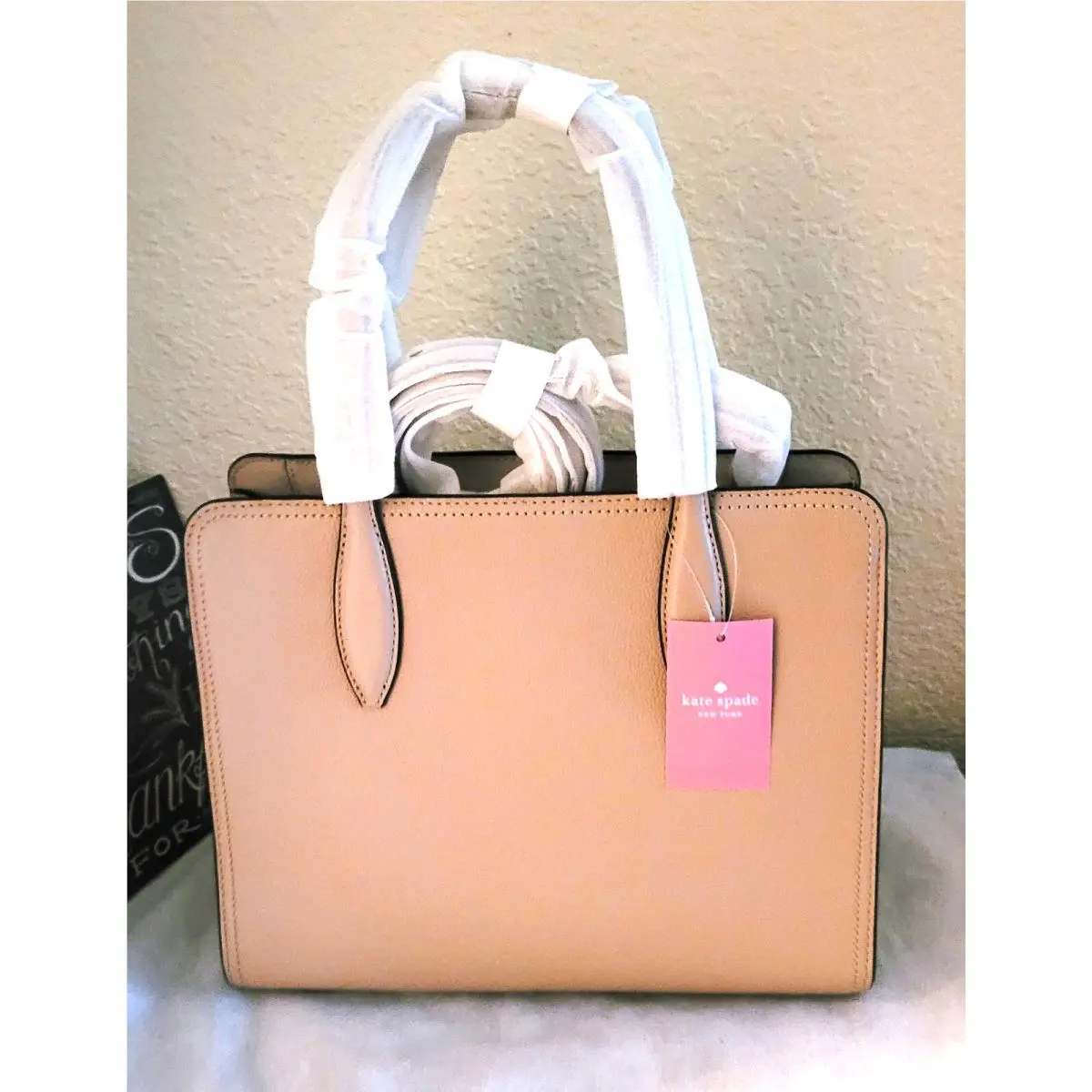 Pebbled Leather Rowe Medium Top Zip Satchel New Warm Beige by Kate Spade