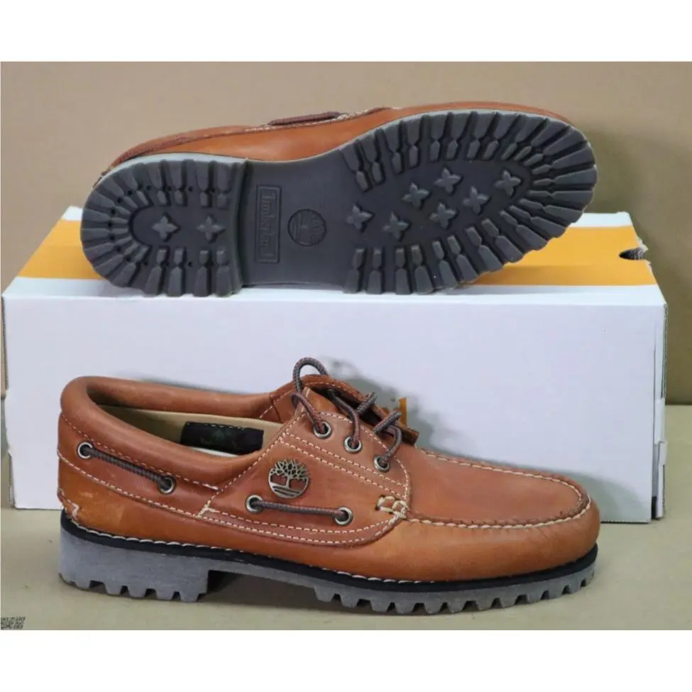 Boat Shoe Handsewn Medium Orange Full Grain Men`s Size 7.5M by Timberland