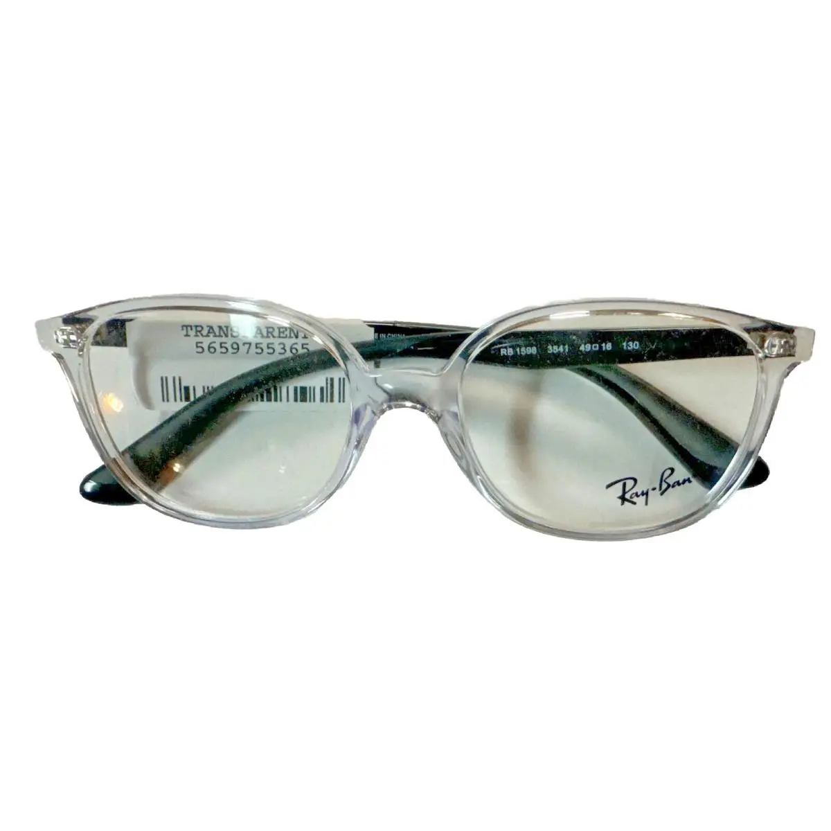Ray-ban RB 1598 3541 Transparent Frame Black Arms Kids Eyeglasses 49-16-130 by Ray-Ban